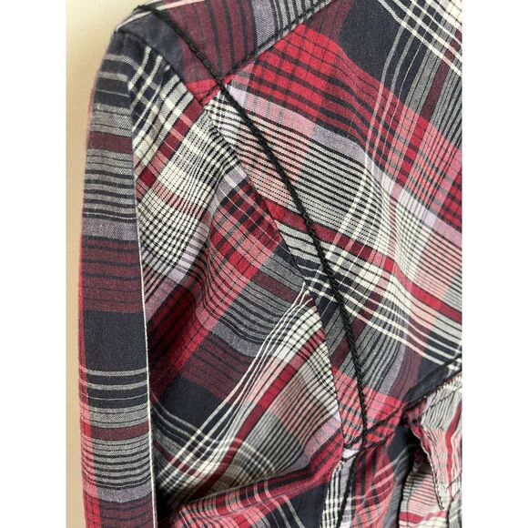 Fred Perry Red Black Plaid Button Down Long Sleeve Collared Shirt Men's L - Picture 10 of 11